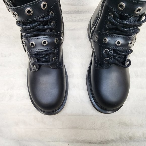 Goth Combat Biker Boots Black Matte Lightning Bolt Tread Bolt 330 - Picture 4 of 14